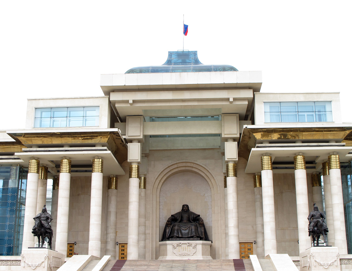 Ulan Bator, Mongolian Parliament With Chinggis Khan and flanking Generals.