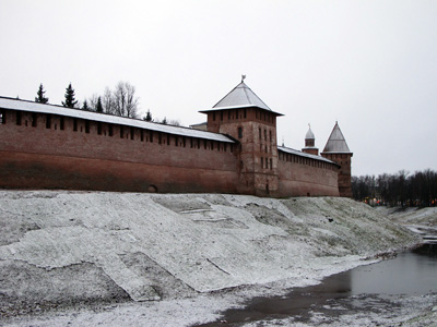 Snowy Kremlin walls, Veliky Novgorod, 2011 North Europe