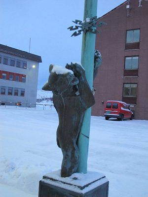 Bear defending flagpole, Kirkenes, 2011 North Europe