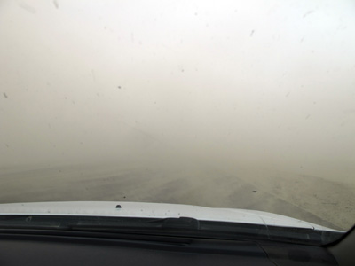 Driving in a dust storm, 3 miles E of Larsa Very, very poor vis, Babylon, Central Iraq 2012