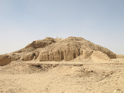 Red Temple platform With modern marker on top., Uruk, Mesopotamia 2012