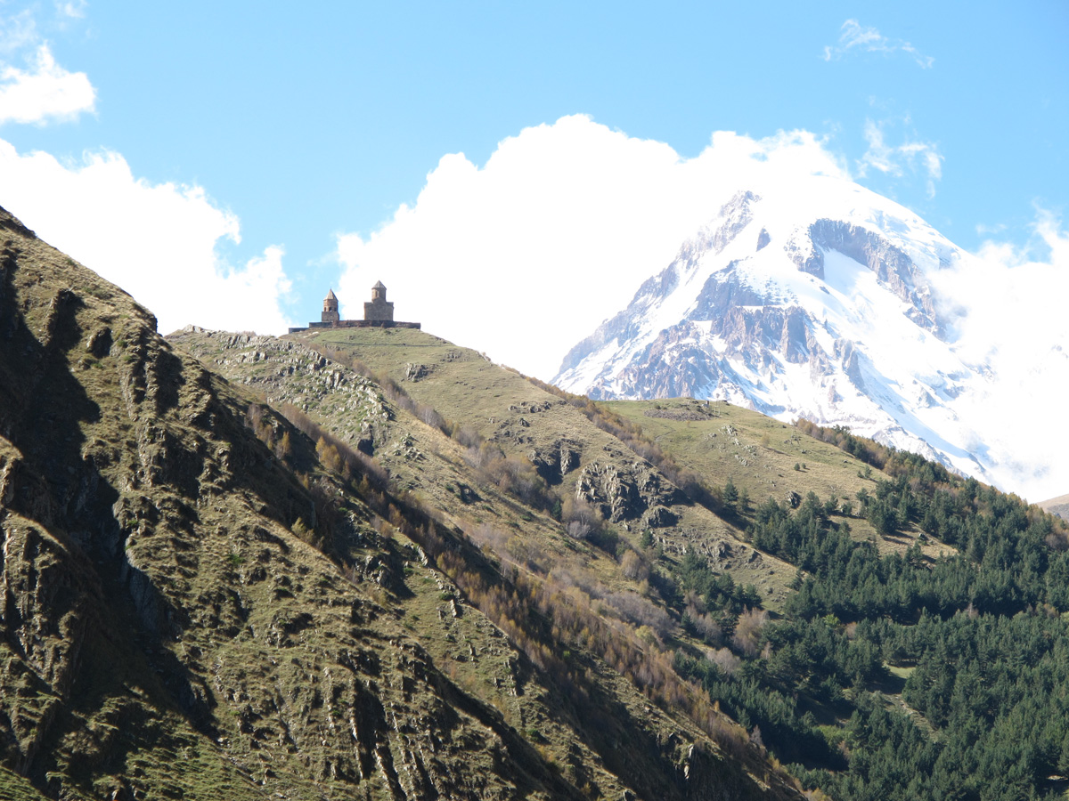 Kazbegi, Tsminda Sameda church And Mount Kazbeg