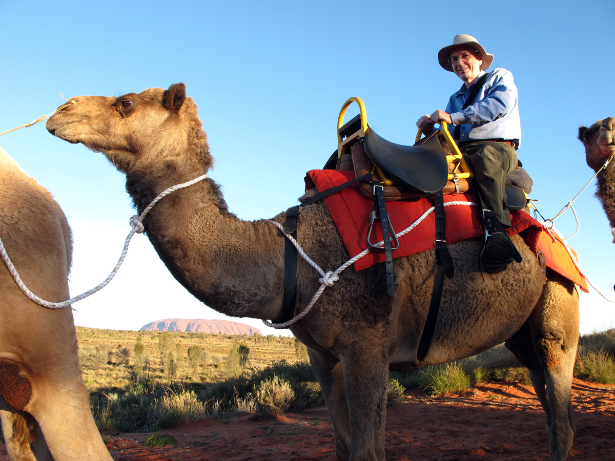 Sunset Camel Tour, Intrepid Scotsman on Camel Back. The camel is called Khan.  This was not reassuring.