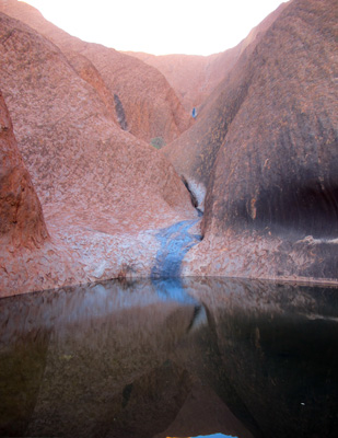 Kapi Mutitjulu water hole At Uluru base.  A stream dribbles in., Uluru Base Walk, 2013 Australia (North-South)