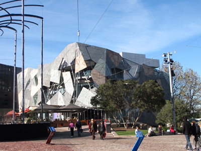 Federation Square arts center, Melbourne, Australia (West-East)