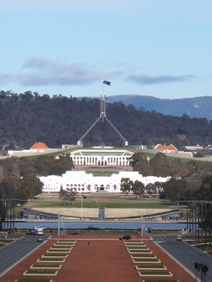Parliament from War Memorial, Canberra, Australia (West-East)