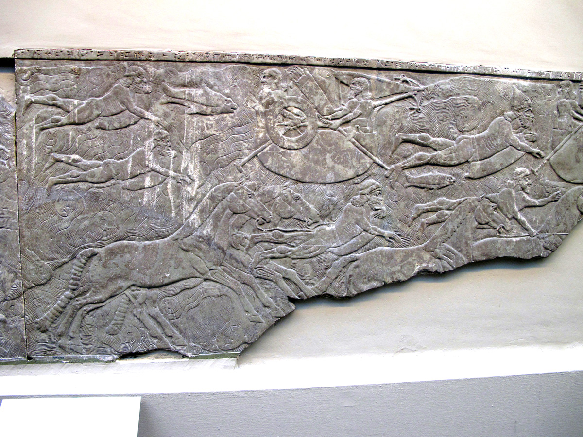 British Museum, Swimming cavalry, with fishes.