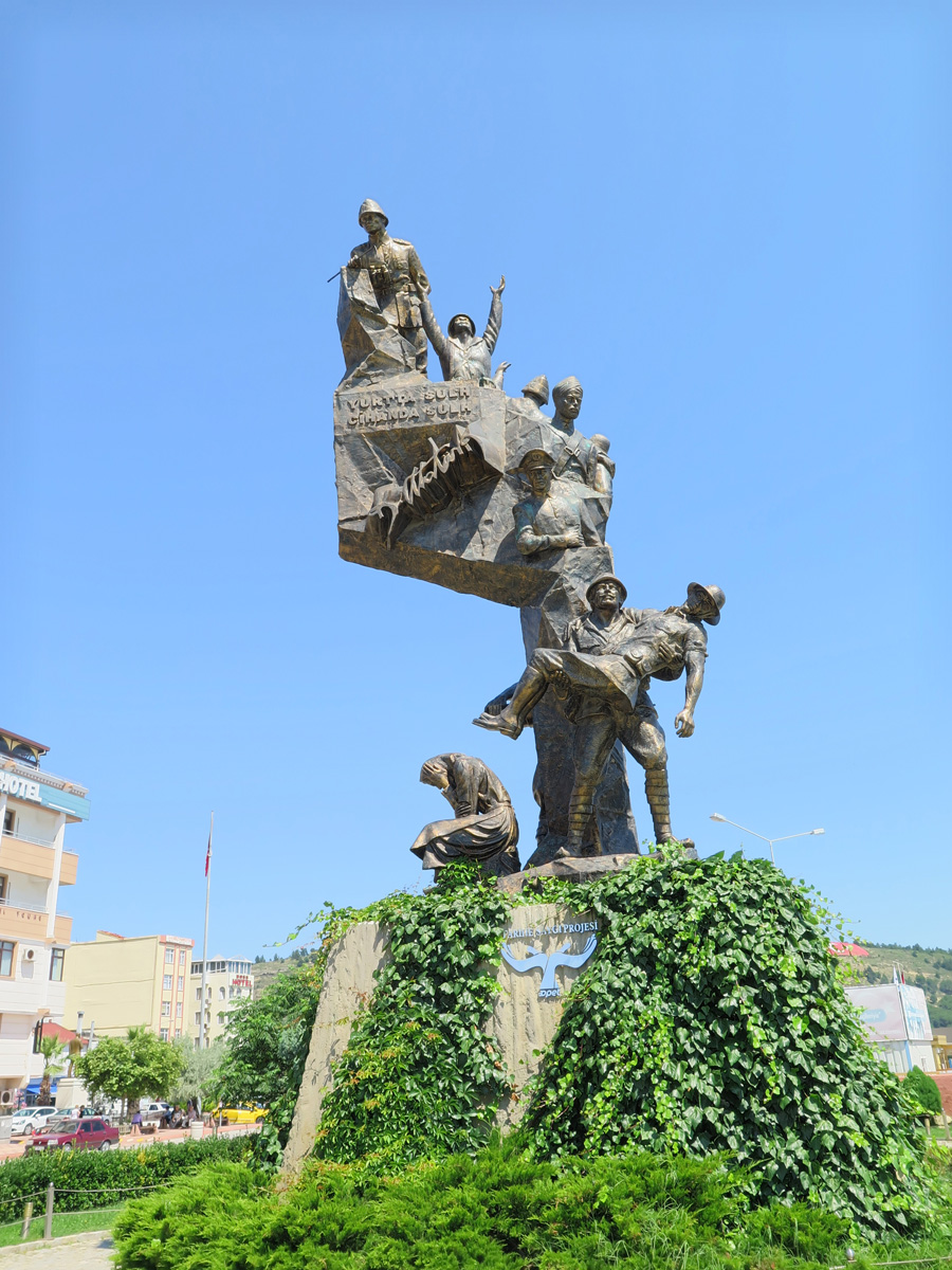 Troy, Gallipoli Monument at Eceabat Inter alia, a Turkish soldier rescues an ANZAC soldier