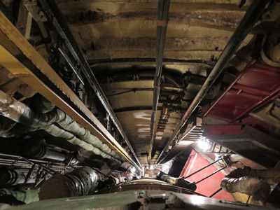View down, of module suspended in silo, Pervomaisk, Ukraine 2014