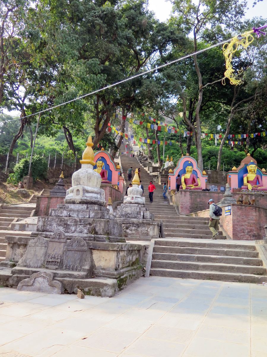 Swayambhunath, Swayambhunath: Some of the 416 steps up.