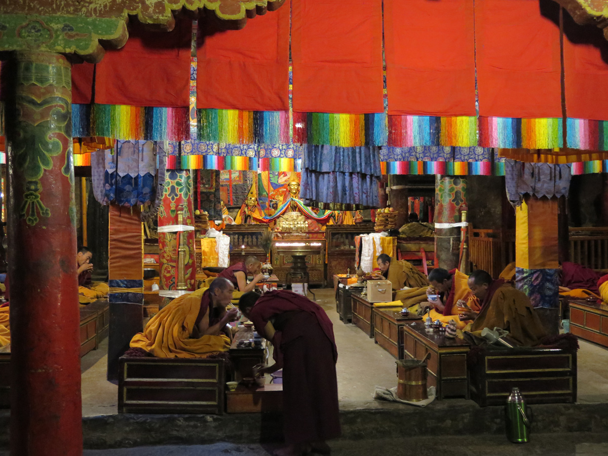 Shalu Monastery, outside Shigatse, Shalu Monastery: Monks having dinner