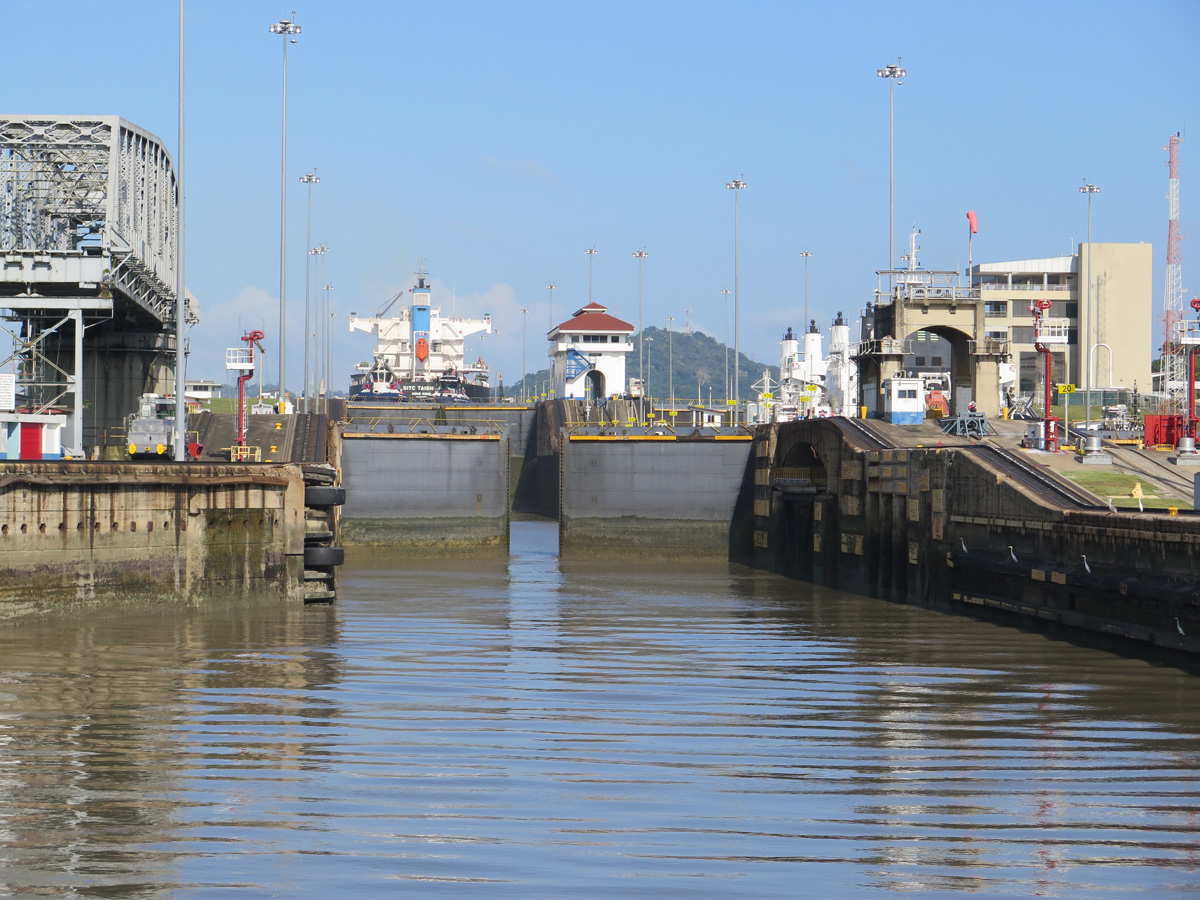 Panama Canal Transit, Miraflores Locks: The gates swing open