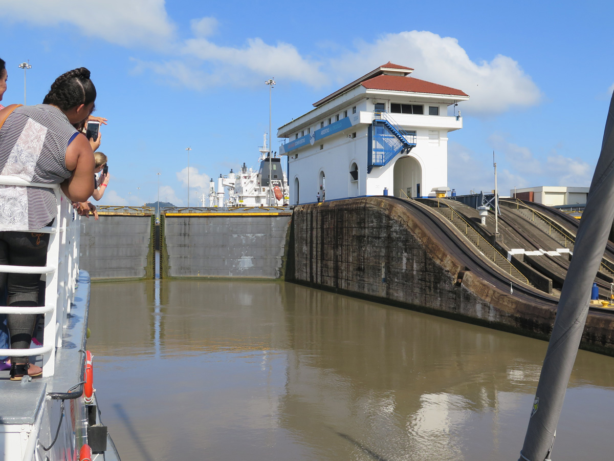Panama Canal Transit, Miraflores Locks: Lifted up and heading onwards