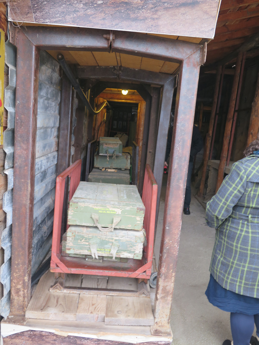 Tunnel Museum, Tunnel Replica, showing hand-pulled railway cart