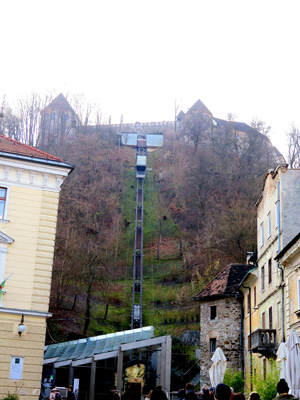 Steep funicular to Castle, Ljubljana, Slovenia 2015