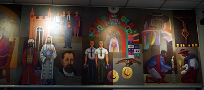 Mural showing religions of Guatemala, Archaeological & Ethnological Museum, Guatemala 2016