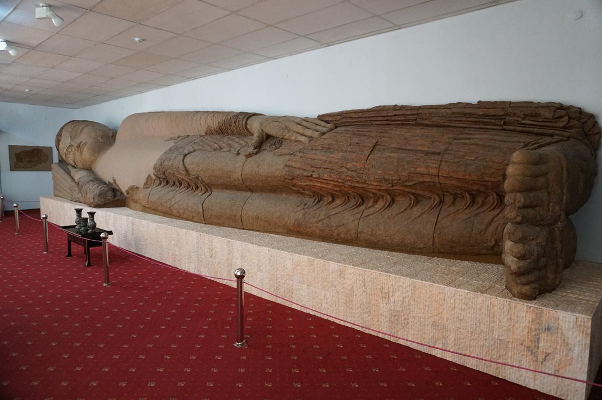 Archaeological Museum, Reclining clay Buddha, 7th c AD