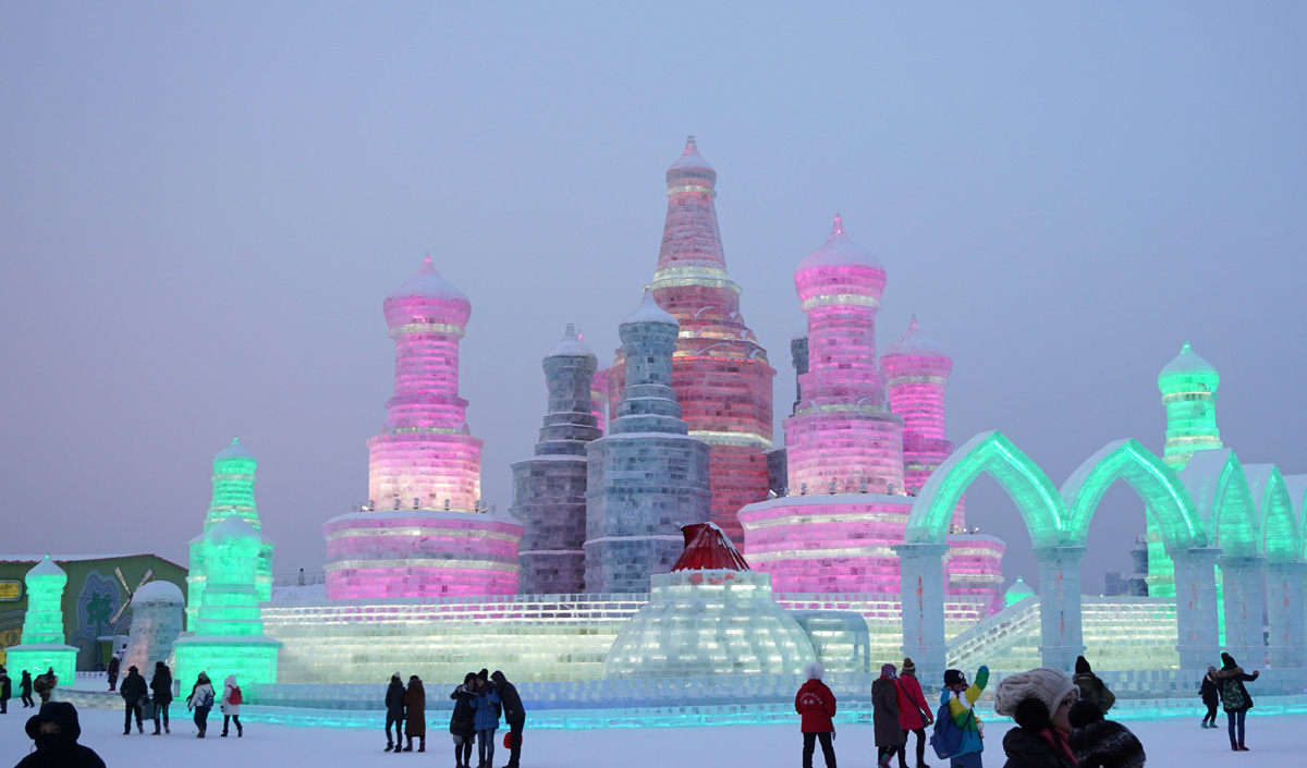 Ice and Snow World, Twilight view