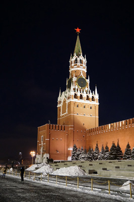 Spassky Tower at night, Red Square, Russia 2016