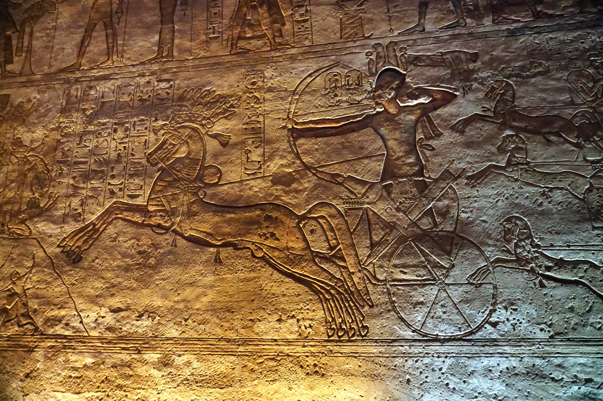 Abu Simbel, Pharaoh bowshots his enemies.
