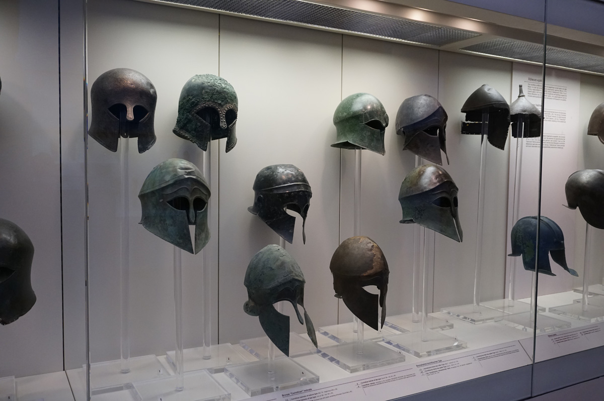 Olympia Archaeological Museum, Assorted ancient helmets