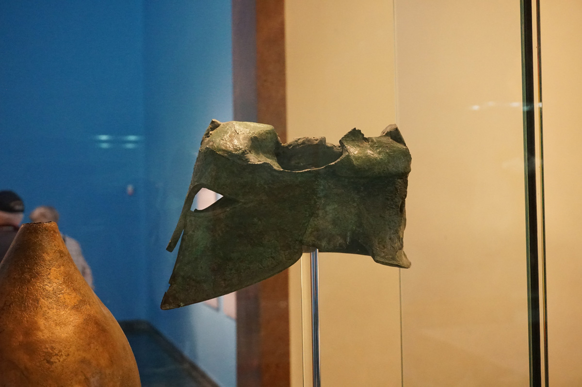 Olympia Archaeological Museum, Helmet of Miltiades Dedicated after Marathon 490 BC