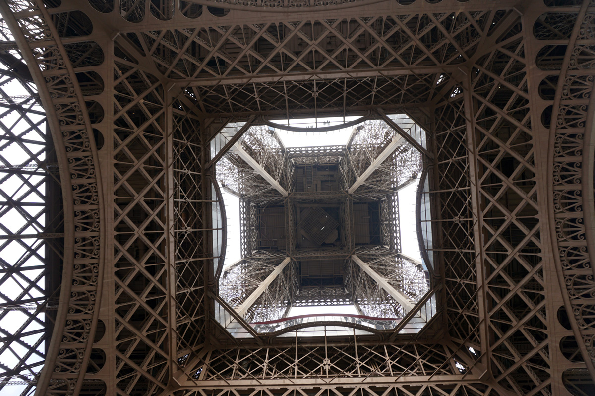 Paris, Eiffel Tower: center, looking up