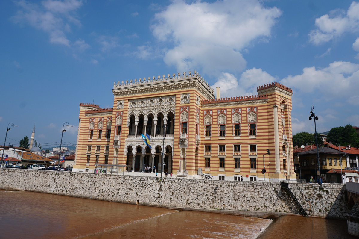 Bosnia: Sarajevo, Colorful "Moorish" City Hall