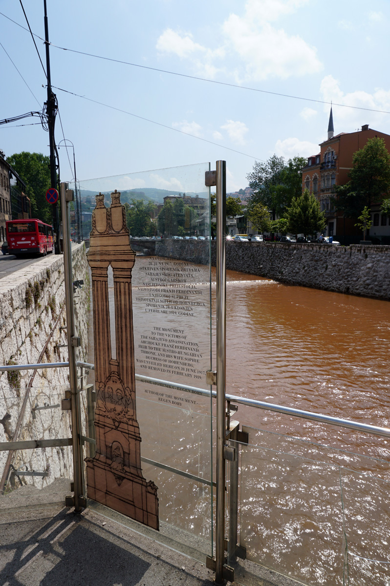 Bosnia: Sarajevo, Marker of former site of Archduke Ferdinand Memorial