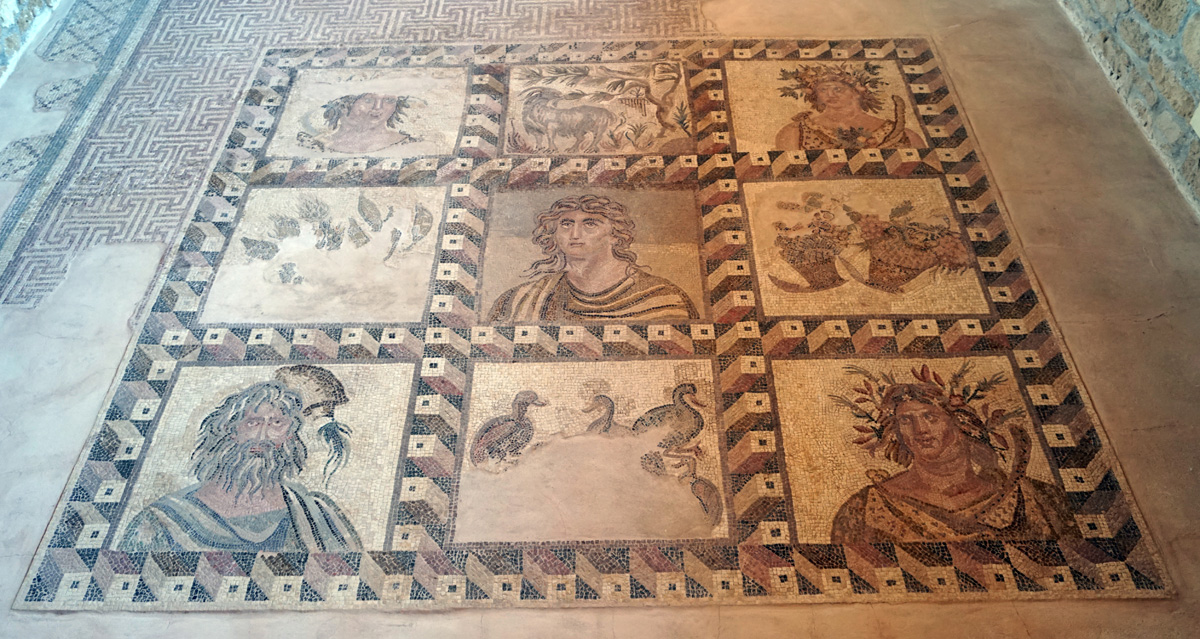Pafos Archaeological Site, House of Dionysus: Year and Four Seasons Summer & Spring at the top, Winter & Autumn at the bottom.