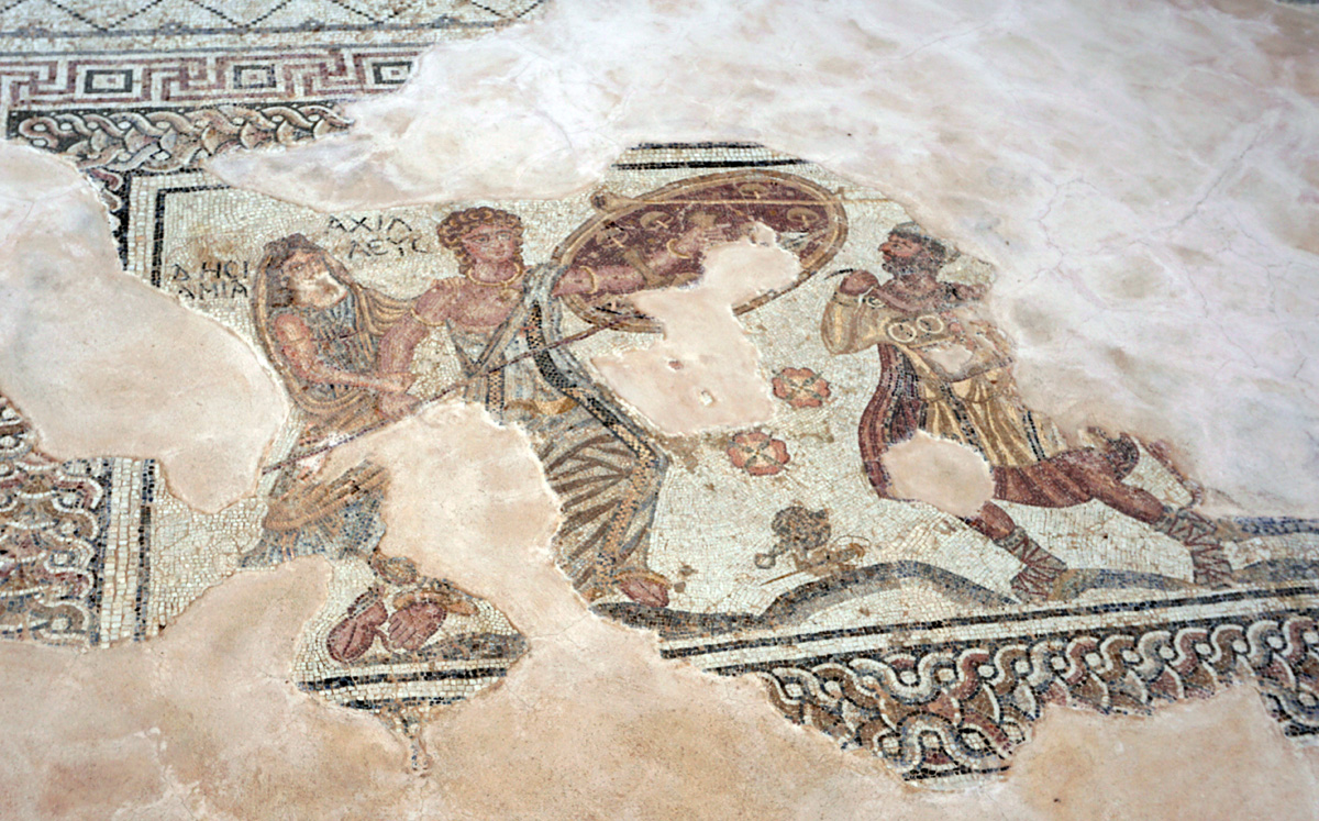 Ancient Kourion archaeological site, House of Achilles Achilles, disguised as a girl, meets Odysseus