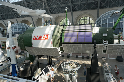 Mockup of Almaz-1 space station Unmanned military reconaissance, Remainder of Cosmos Musuem, Moscow 2018