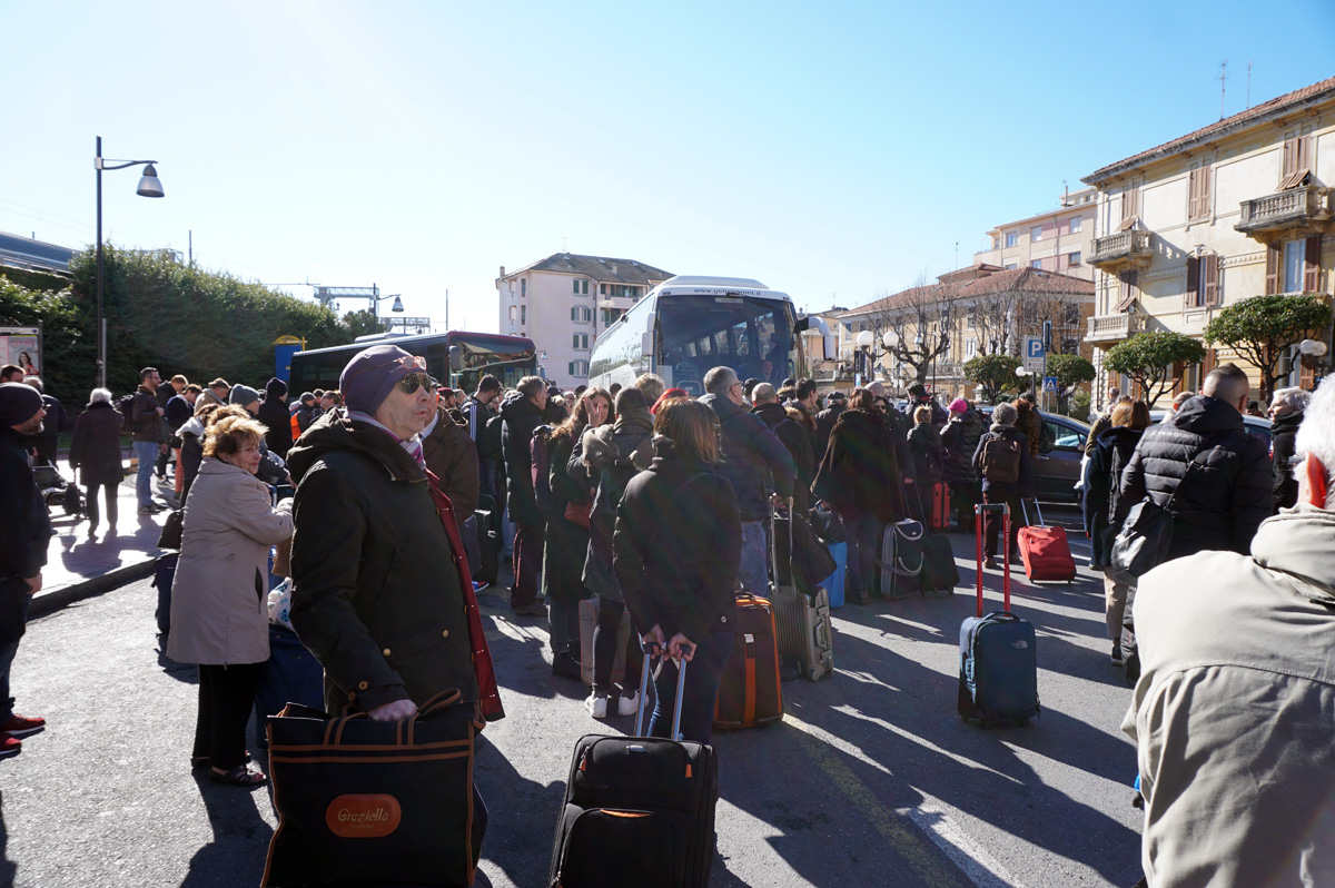 Around Genoa, En route to Marseilles: Waiting for the buses at Albenga A five hour delay due to a railway track outage