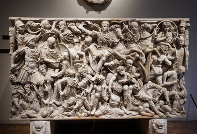 High Relief "Battle" Sarcophagus, ~ 250AD, National Museum of Rome, Palazzo Altemps, Italy++ January 2019