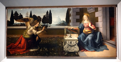 Leonardo da Vinci: Annunciation (~1475), Uffizi Gallery, Italy++ January 2019