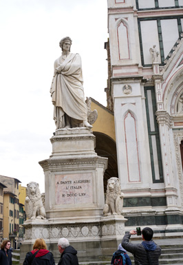 Dante statue, outside Santa Croce, Around Florence, Italy++ January 2019