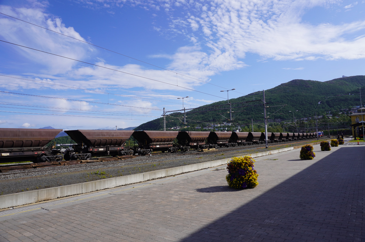 Narvik, A train of ore cars returning to Sweden