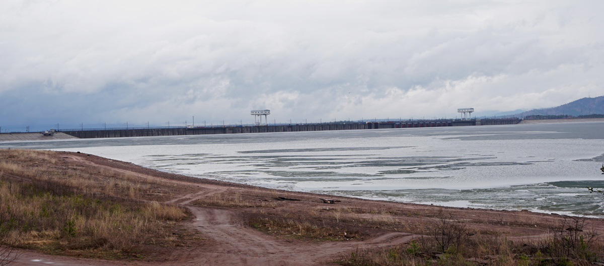 The Mighty Bratsk Dam, View from the reservoir North to the dam (That