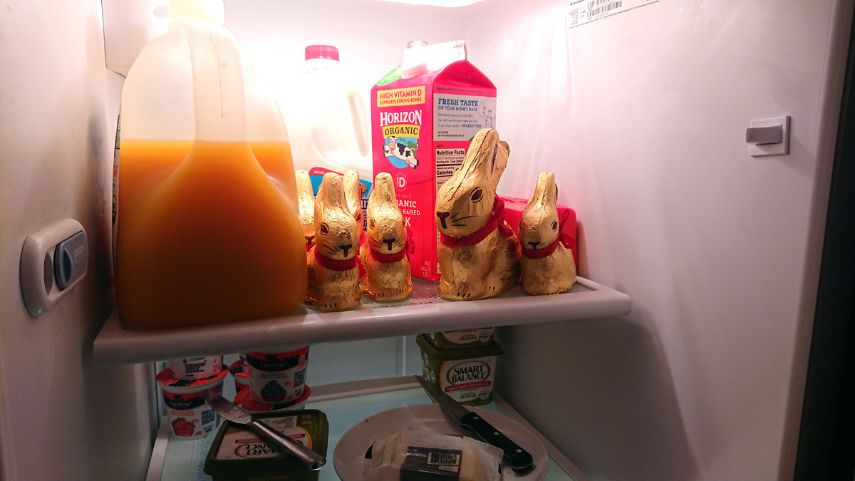 Pandemic March-November, South Ct, April 14th: Emergency Chocolate Rabbits