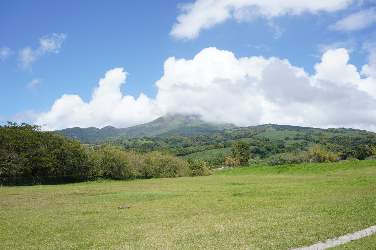 Martinique: St Pierre, Cloudy Mount Pelée, slumbering peacefully