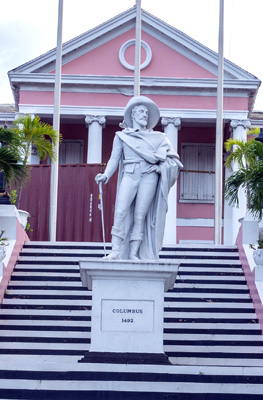With a fine statue of Columbus (1830), Nassau (Bahamas), 2020 Caribbean (Winter)