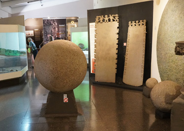 Carved stone sphere (an archetypical Costa Rican relic), San Jose: National Museum, Costa Rica, January 2020