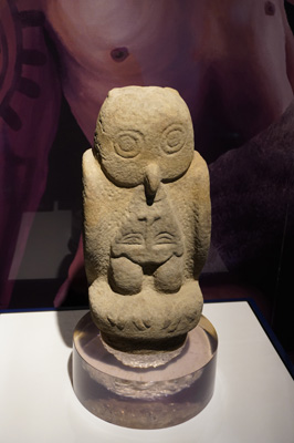 Stone owl Perhaps carrying a soul to the afterlife, San Jose: Jade Museum, Costa Rica, January 2020