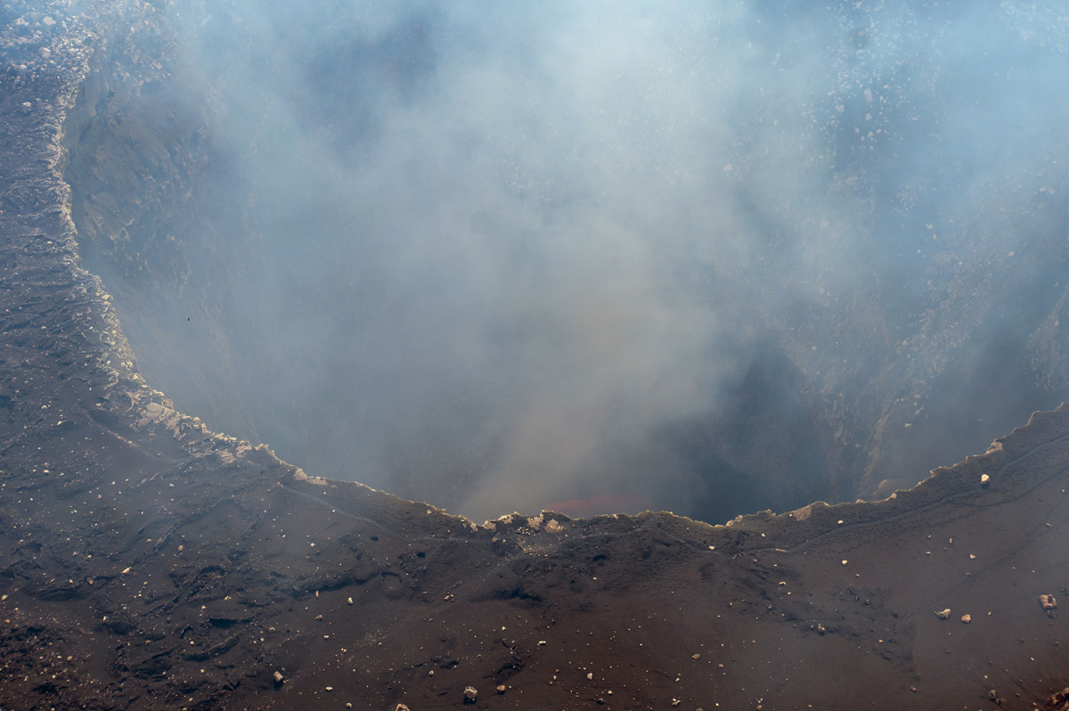 Nicaragua: Masaya Volcano, Distant, smoky, glimpses of red lava