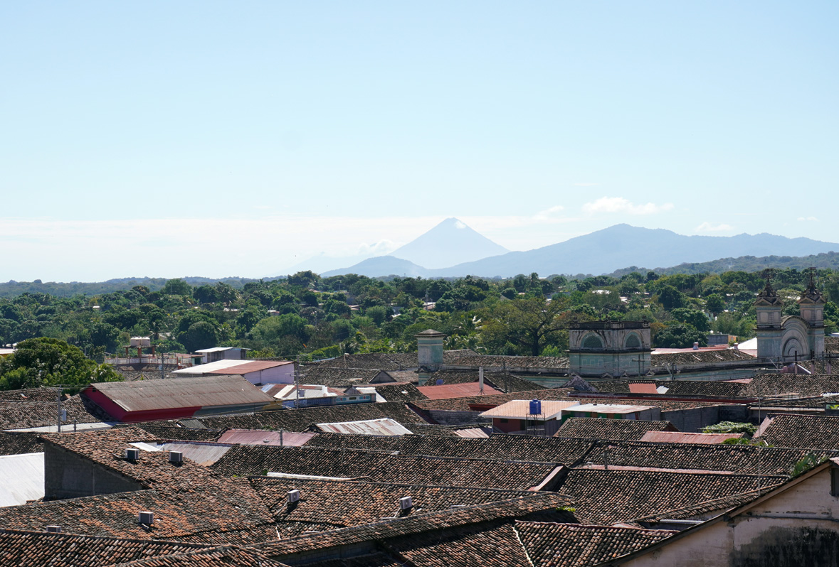 Nicaragua: Granada, Volcano view from Iglesia La Merced