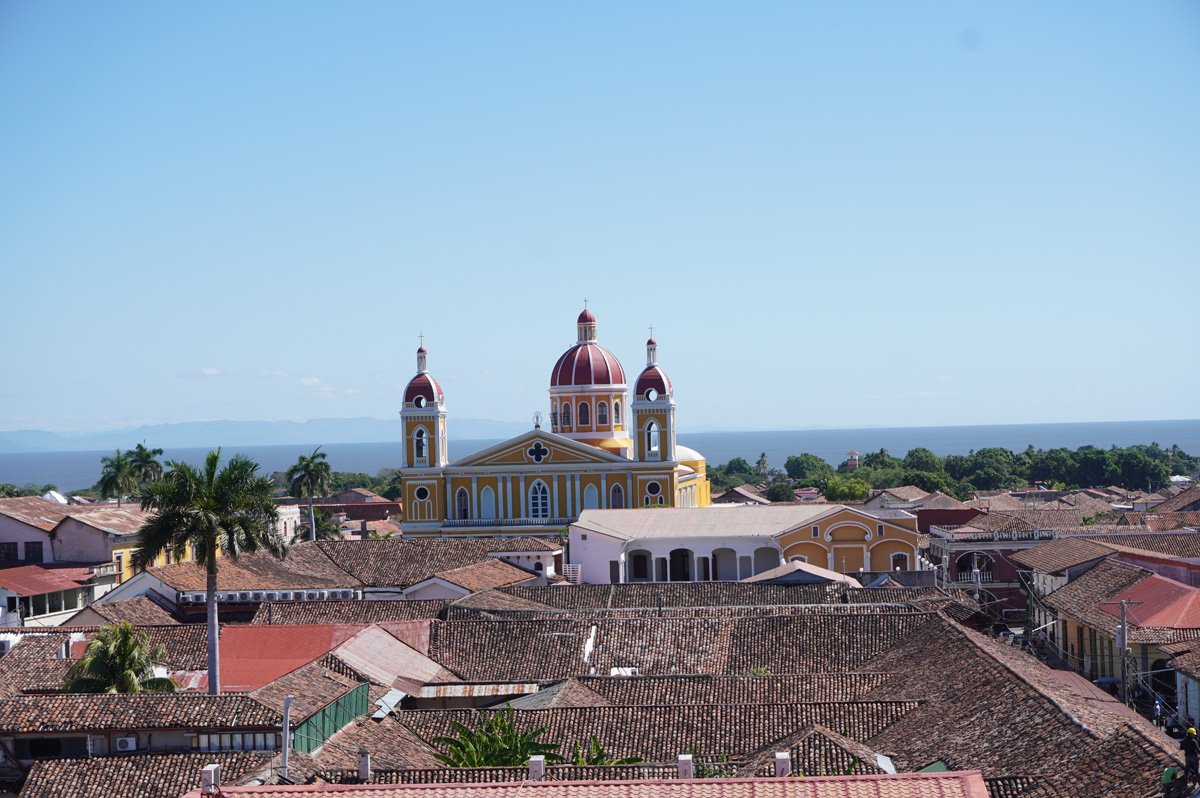 Nicaragua: Granada, Cathedral View from Iglesia La Merced