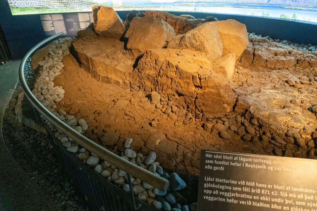 Reykjavik: Settlement Exhibition, Base of a turf wall from circa 817 ad The oldest known structure in Iceland
