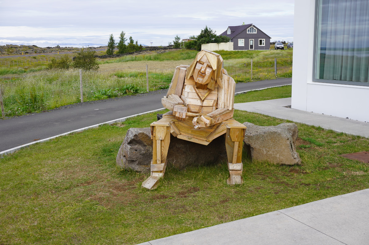 Skútustaðagígar Pseudo Craters, Carved Statue outside Icelandair Myvatn