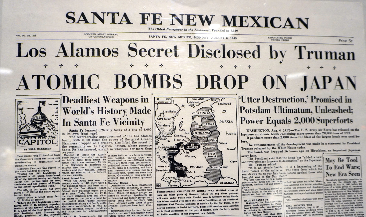 National Museum of Nuclear Science & History, Santa Fe newspaper from day after Hirosmina