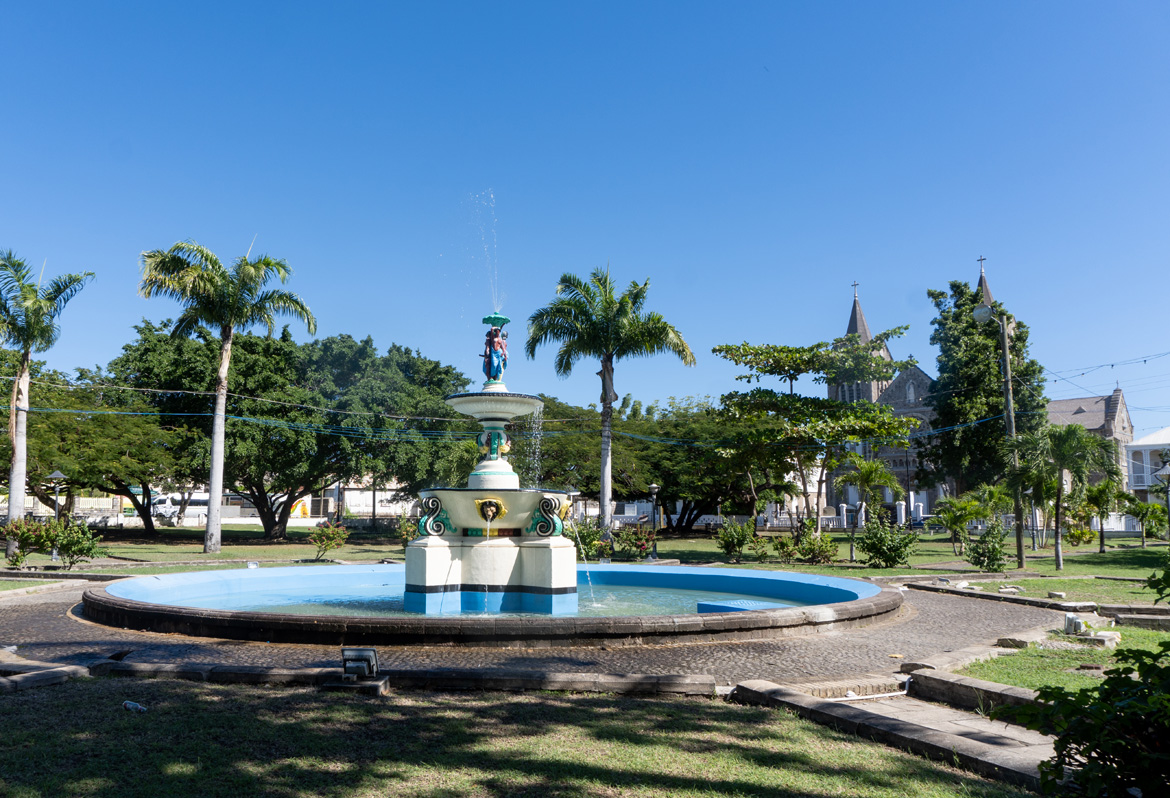 St Kitts: Basseterre, Independence square, with colorful fountain